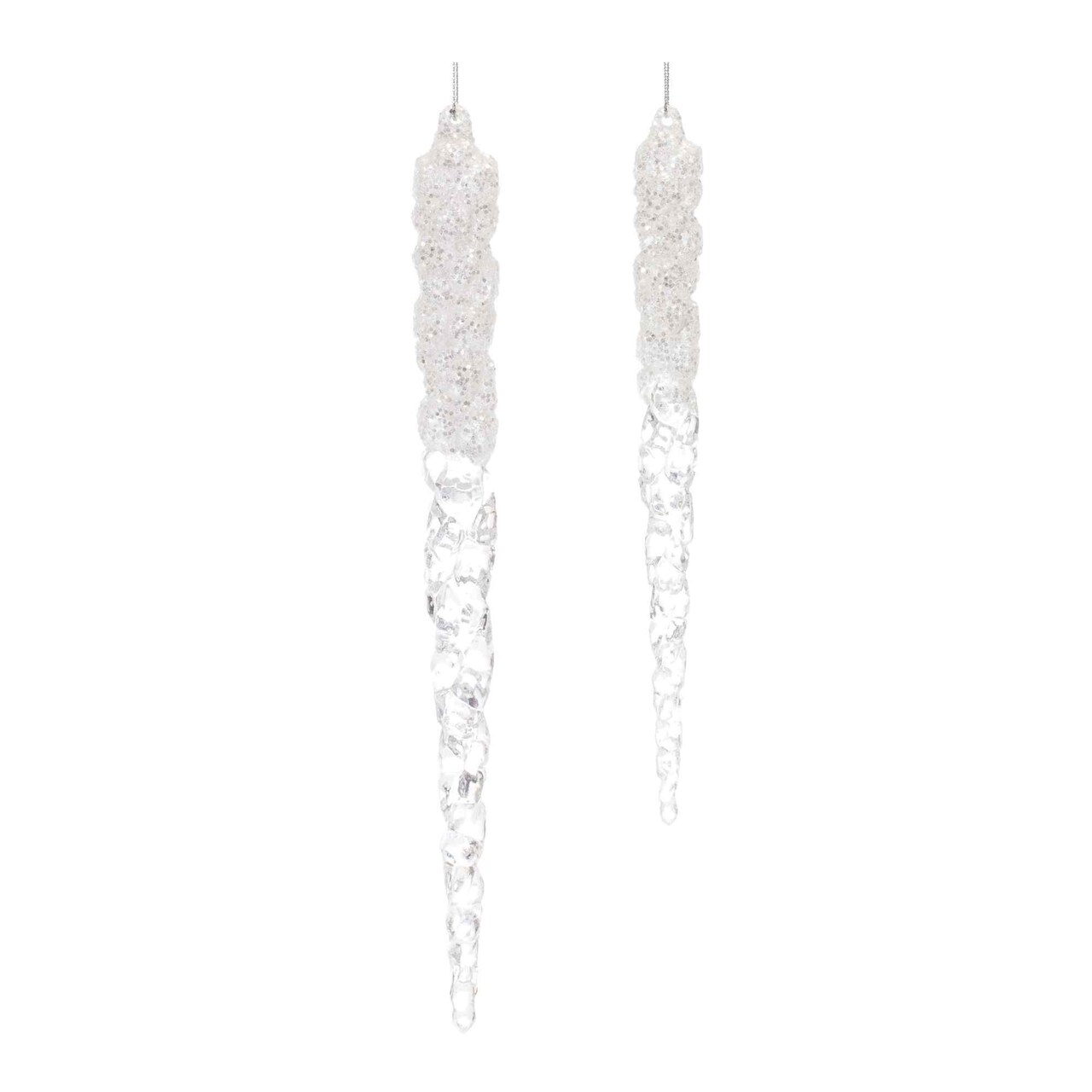 Melrose 24ct Clear Glittered Icicle Christmas Drop Ornaments 9&#x22;